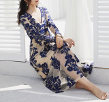 R.Vivimos Women's Long Sleeve V Neck Floral Embroidered Elegant A-Line Maxi Dress