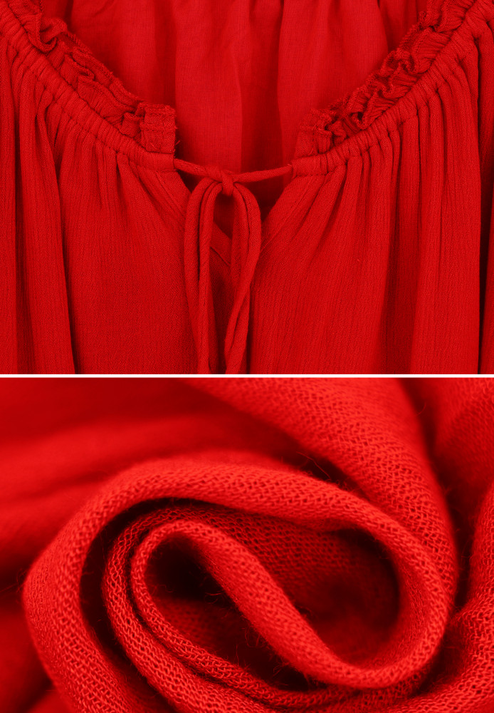 R.Vivimos Women's Fall Long Sleeves V Neck Front Tie Ruffle Collar Casual Cotton Blouse Tops