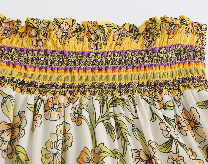 R.Vivimos Womens Summer Cotton Vintage Ruffled Asymmetric Floral Print Boho Casual Long Skirt