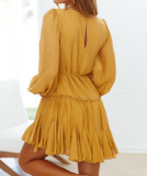 R.Vivimos Women's Fall Cotton Long Sleeves Casual Ruffle Hem Swing Mini Dress with Belt