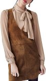 R.Vivimos Women Autumn Suede Vintage V Neck Sleeveless Pockets A Line Dresses