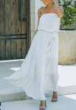 R.Vivimos Women's Summer Cotton Tube Strapless Casual Boho Sleeveless Maxi Dress with Belt