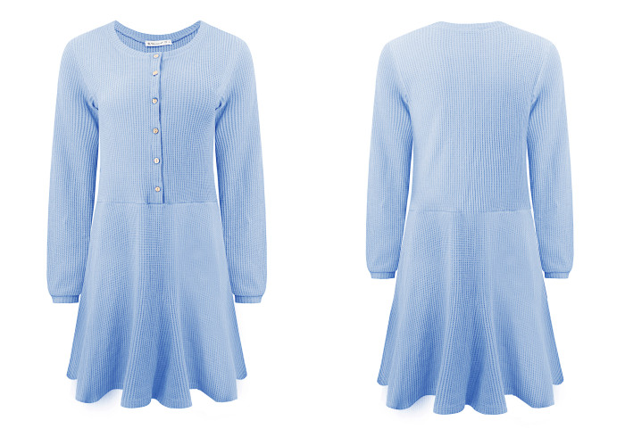 R.Vivimos Women's Fall Cotton Long Sleeves Casual Button Down Knit Swing Flare Mini Tunic Dress