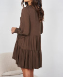 R.Vivimos Womens Fall Long Sleeve Casual Cotton Ruffle Button Down Loose Fit Mini Dress