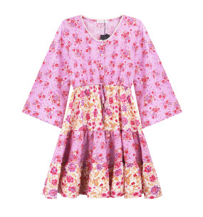 R.Vivimos Women's Summer Cotton Flare Sleeves Button Down Casual Floral Boho Flowy Mini Dress