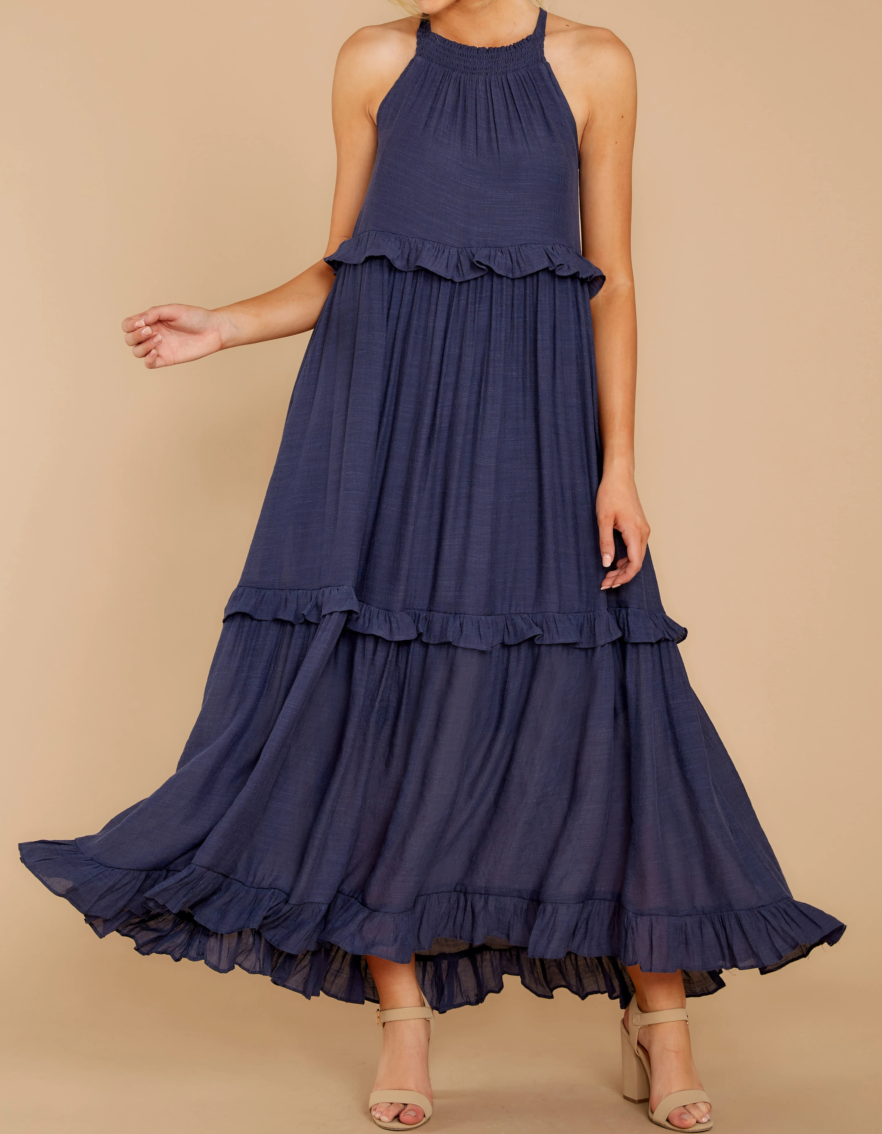 R.Vivimos Womens Summer Dress Cotton Sleeveless Halter Layered Ruffles Casual Boho Flowy Maxi Dress3