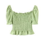 R.Vivimos Women's Summer Knit Shirred Short Sleeve Ruffle Blouse Crop Top