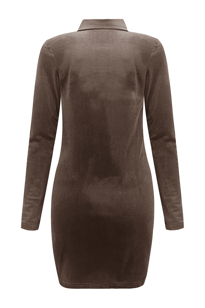 R.Vivimos Women's Fall Long Sleeves Casual Velvet Ruched Button Down Shirts Mini Dress