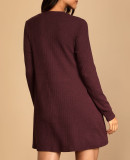R.Vivimos Sweater Dress for Women Long Sleeve V Neck Casual Button-Down Fall Winter Basic Knit Mini Dress