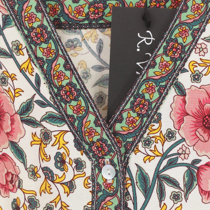 R.Vivimos Women's Summer Cotton Long Sleeves V-Neck Casual Buttons Floral Print Boho Flowy Midi Dress