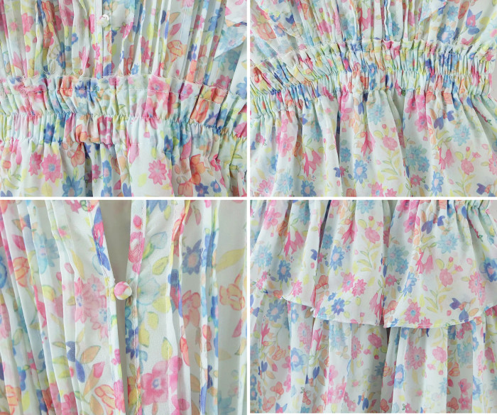 R.Vivimos Women's Summer Dress Chiffon Tie V-Neck Boho Short Sleeves Layered Ruffled Floral Print Causal Sexy Mini Dress