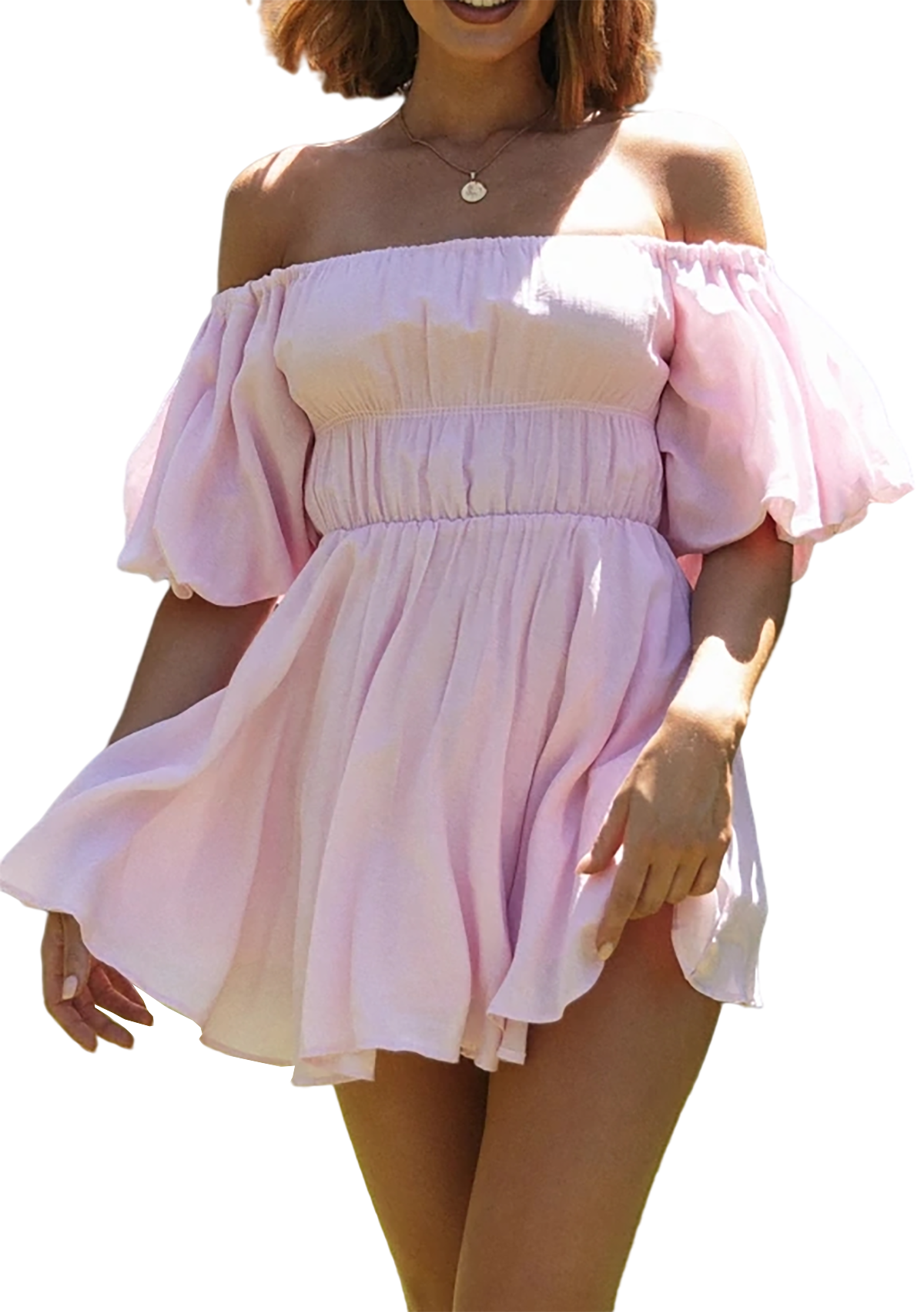 R.Vivimos Summer Dress for Women Short Puff Sleeve Boho Off