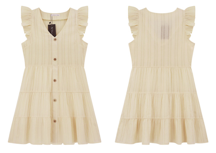 R.Vivimos Women's Summer Short Sleeve Cotton V Neck Buttons Ruffled Swing Mini Dress