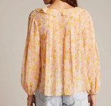 R.Vivimos Womens Chiffon Blouse Long Sleeve Ruffle V-Neck Boho Floral Print Button Down Casual Loose Top Shirt