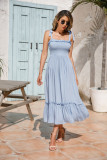 R.Vivimos Women's Summer Straps Cotton Irregular Polka Dot Ruffles Midi Dress
