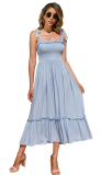 R.Vivimos Women's Summer Straps Cotton Irregular Polka Dot Ruffles Midi Dress