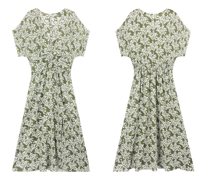 R.Vivimos Women's Summer Cotton Floral Print Deep V Neck Splits Midi Dress