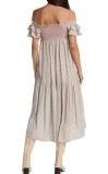 R.Vivimos Floral Dress for Women Summer Short Sleeve Boho Off-Shoulder Smocked Ruffle Casual Flowy Midi Dress