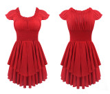 R.Vivimos Women's Summer Cotton Puff Sleeves Layered Ruffles Casual Boho Swing Mini Dresses