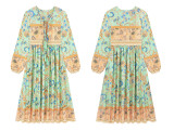 R.Vivimos Women's Long Sleeve Floral Print Retro V Neck Tassel Bohemian Midi Dresses