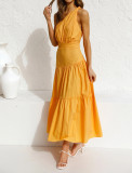 R.Vivimos Women's Summer Cotton Boho One Shoulder Knot Sleeveless Ruffle A-Line Flowy Midi Dress