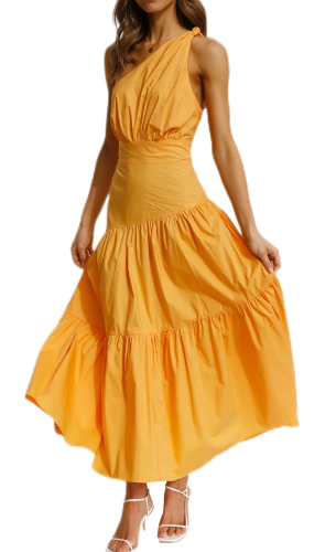 R.Vivimos Women's Summer Cotton Boho One Shoulder Knot Sleeveless Ruffle A-Line Flowy Midi Dress