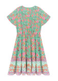 R.Vivimos Women's Summer Cotton Short Sleeves V-Neck Floral Print Button Up Boho Mini Dress