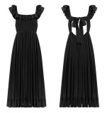 R.Vivimos Summer Dress for Women Sleeveless Boho Ruffle Square Neck Tie Back Casual Backless Flowy Midi Dress