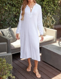 R.Vivimos Shirt Dresses for Women Cotton Casual Long Sleeve Collared Button Up Slit Midi Dress