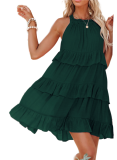R.Vivimos Women's Summer Dress Boho Sleeveless Halter Layered Ruffle Casual Swing Mini Dress with Pockets