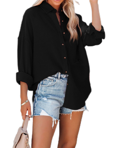 R.Vivimos Women's Fall Cotton Long Sleeve Oversized Loose Casual Button Down Shirts Blouses with Pocket