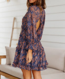 R.Vivimos Womens Summer Fall Long Sleeve Floral Dress Boho Deep V Neck Ruffle Open Back A-Line Swing Mini Dress