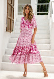 R.Vivimos Women's Short Sleeve V Neck Cotton Beach Floral Buttons Midi Dresses
