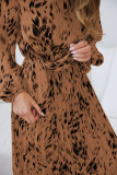 R.Vivimos Fall Dresses for Women Long Sleeve Pleated Casual Mock Neck Elegant Print Maxi Dress with Belt
