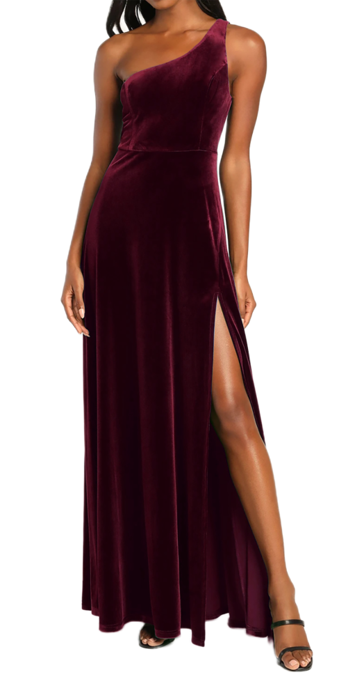 R.Vivimos Womens Velvet Maxi Dress One Shoulder Sleeveless Side Slit Elegant Party Flowy Long Dresses
