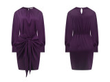 R.Vivimos Women's Satin Dress Long Sleeve Casual Wrap Ruched Tie Waist Party Mini Dress