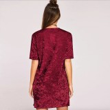 R.Vivimos Women's Summer Short Sleeve Crushed Velvet Mini Short Dresses