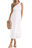 R.Vivimos One Shoulder Dresses for Women Summer Sleeveless Smocked Boho Casual Ruffle Tiered A-Line Flowy Midi Dress
