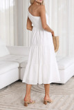 R.Vivimos One Shoulder Dresses for Women Summer Sleeveless Smocked Boho Casual Ruffle Tiered A-Line Flowy Midi Dress