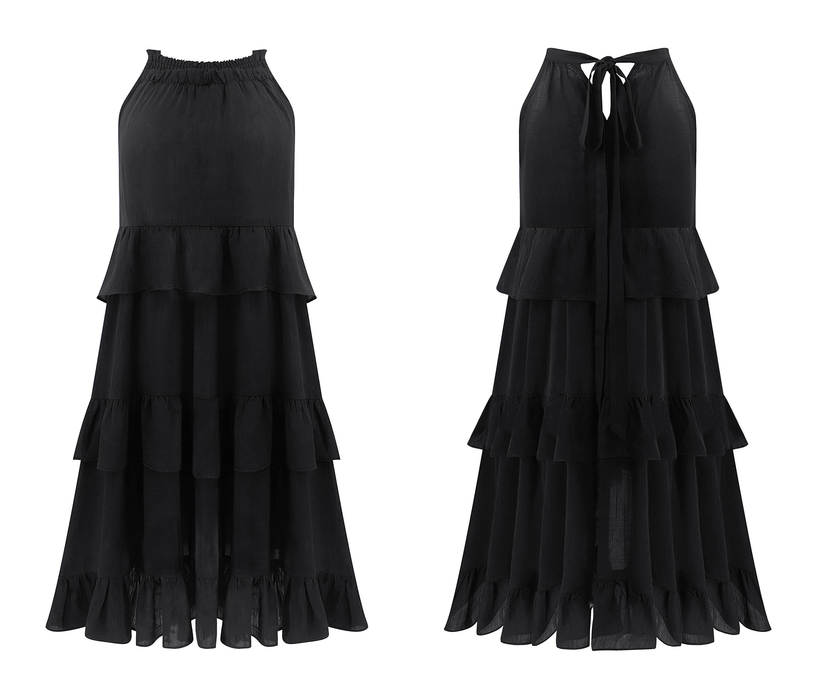 R.Vivimos Women's Summer Dress Boho Sleeveless Halter Layered Ruffle Casual Swing Mini Dress with Pockets 39