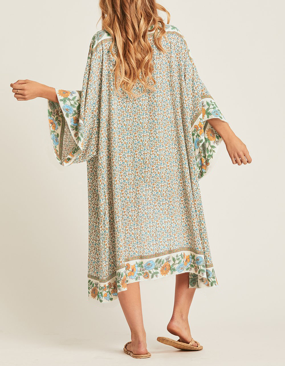 R.Vivimos Women's Vintage Floral Print Beach Boho Cardigan Kimono Maxi Swimwear Cover up Dress Wrap3