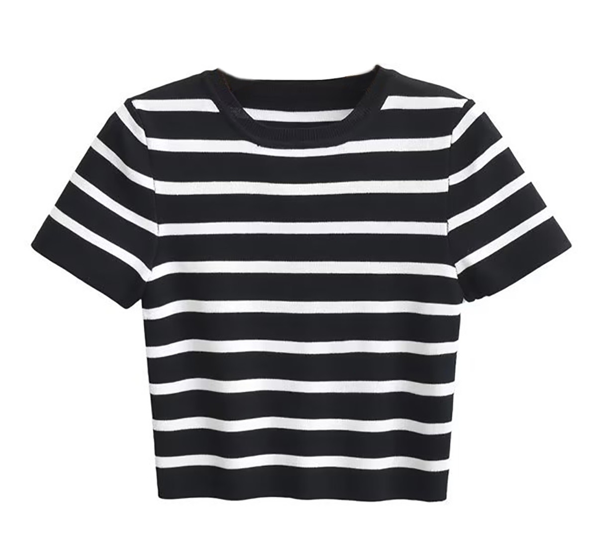 R.Vivimos Crop Tops for Women Spring Summer Short Sleeve Crew Neck Rib-Knit Stretchy Striped T-Shirts Blouses2