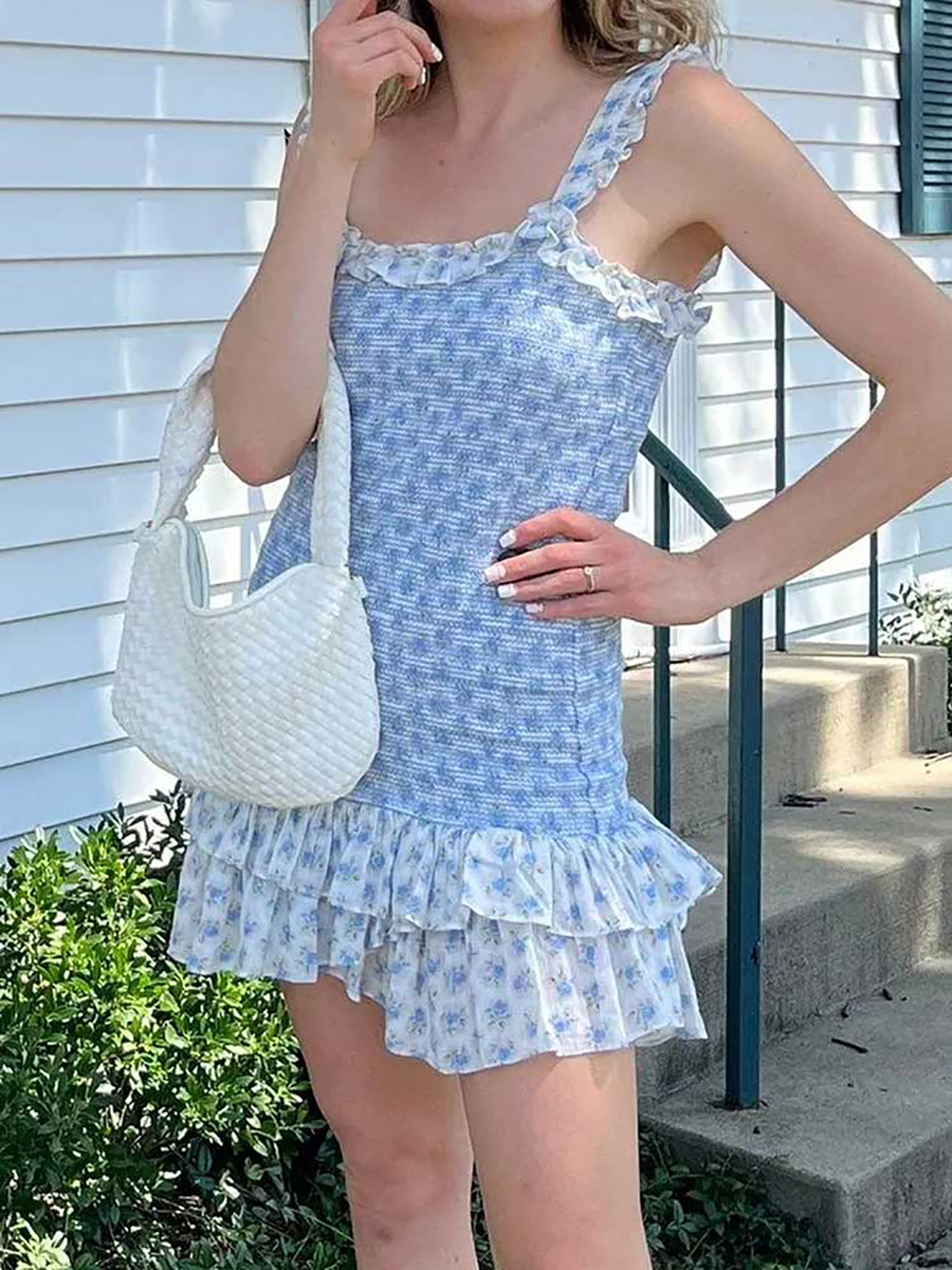 R.Vivimos Women's Summer Cute Strap Mini Dress Boho Casual Sleeveless Tiered Ruffle Stretchy Smocked Backless Bodycon Dresses4