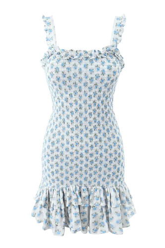 R.Vivimos Women's Summer Cute Strap Mini Dress Boho Casual Sleeveless Tiered Ruffle Stretchy Smocked Backless Bodycon Dresses