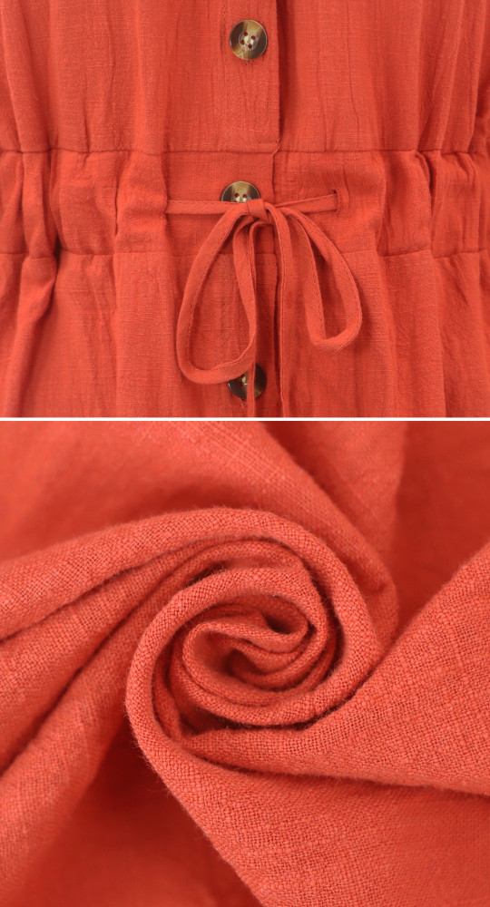 R.Vivimos Women's Summer 3/4 Sleeve Linen Button Down Casual Knee Length Dress with Tie Waist