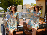 R.Vivimos Womens Long Sleeve Floral Casual Print Cotton Mini Tunic Dress