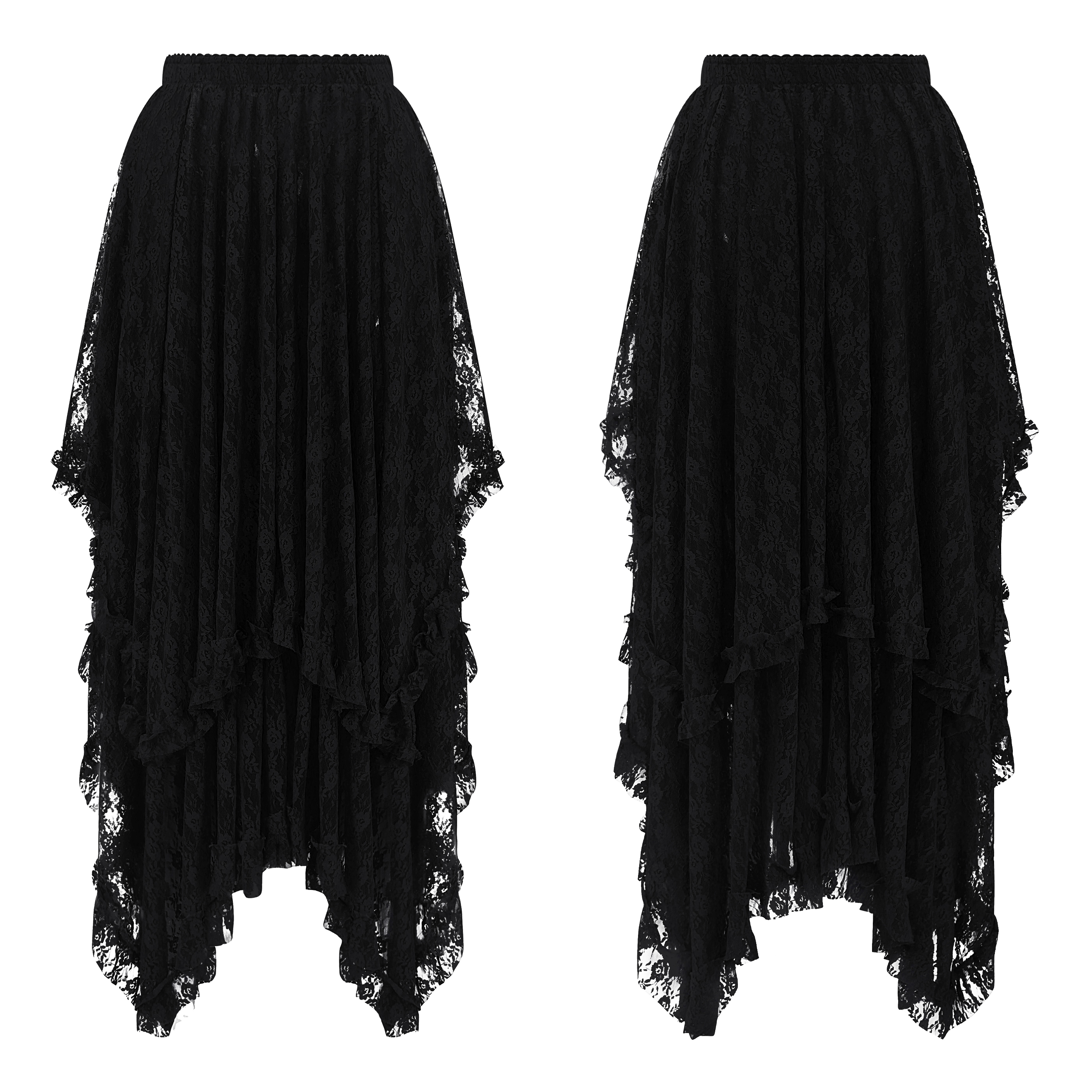 R.Vivimos Women Lace Long Skirts Summer Elastic Asymmetrical Layered Hem Sexy See-Through Beach Floral Maxi Skirts4