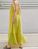 R.Vivimos Women's Summer Cotton Maxi Dress Adjustable Spaghetti Strap Boho Casual Backless Ruffle Loose Fit Flowy Dress