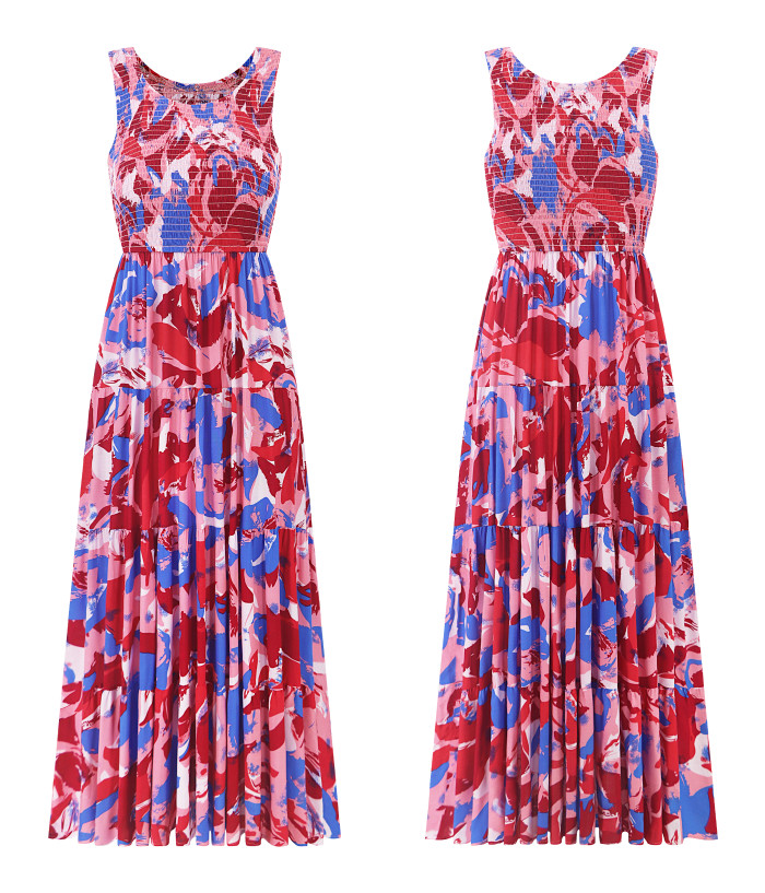 R.Vivimos Women's Summer Sleeveless Tank Dress Boho Casual Smocked Backless Tiered Ruffle Flowy Midi Dress