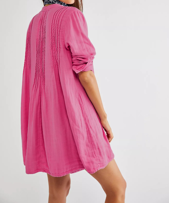 R.Vivimos Women's Tunic Dress Fall Linen Button Down Long Sleeves Casual Mini Shirt Dress